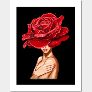 Girl with beautiful flowers instead of a head. Posters and Art